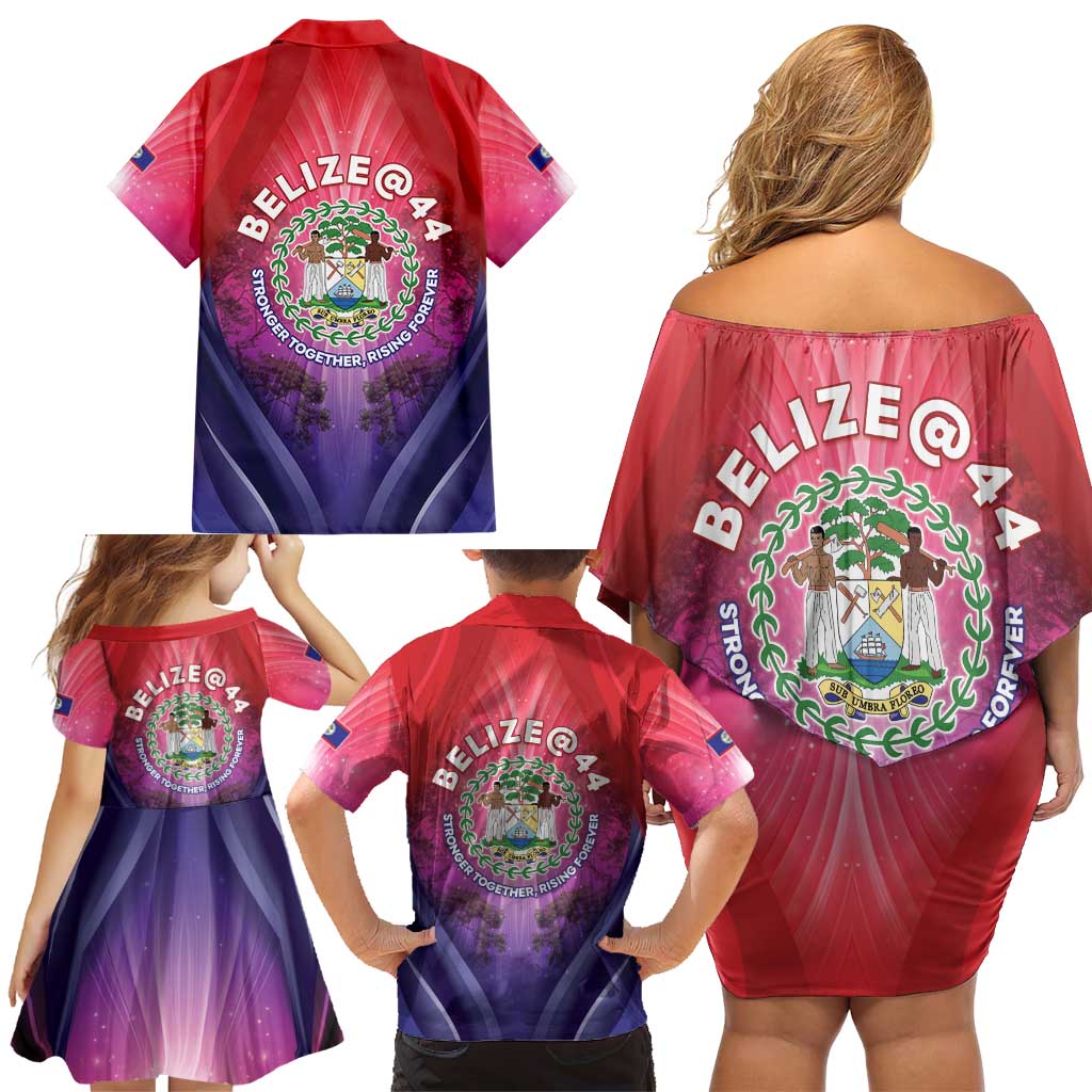 Belize 44th Independence Anniversary Family Matching Off Shoulder Short Dress and Hawaiian Shirt Stronger Together Rising Forever - Wonder Print Shop