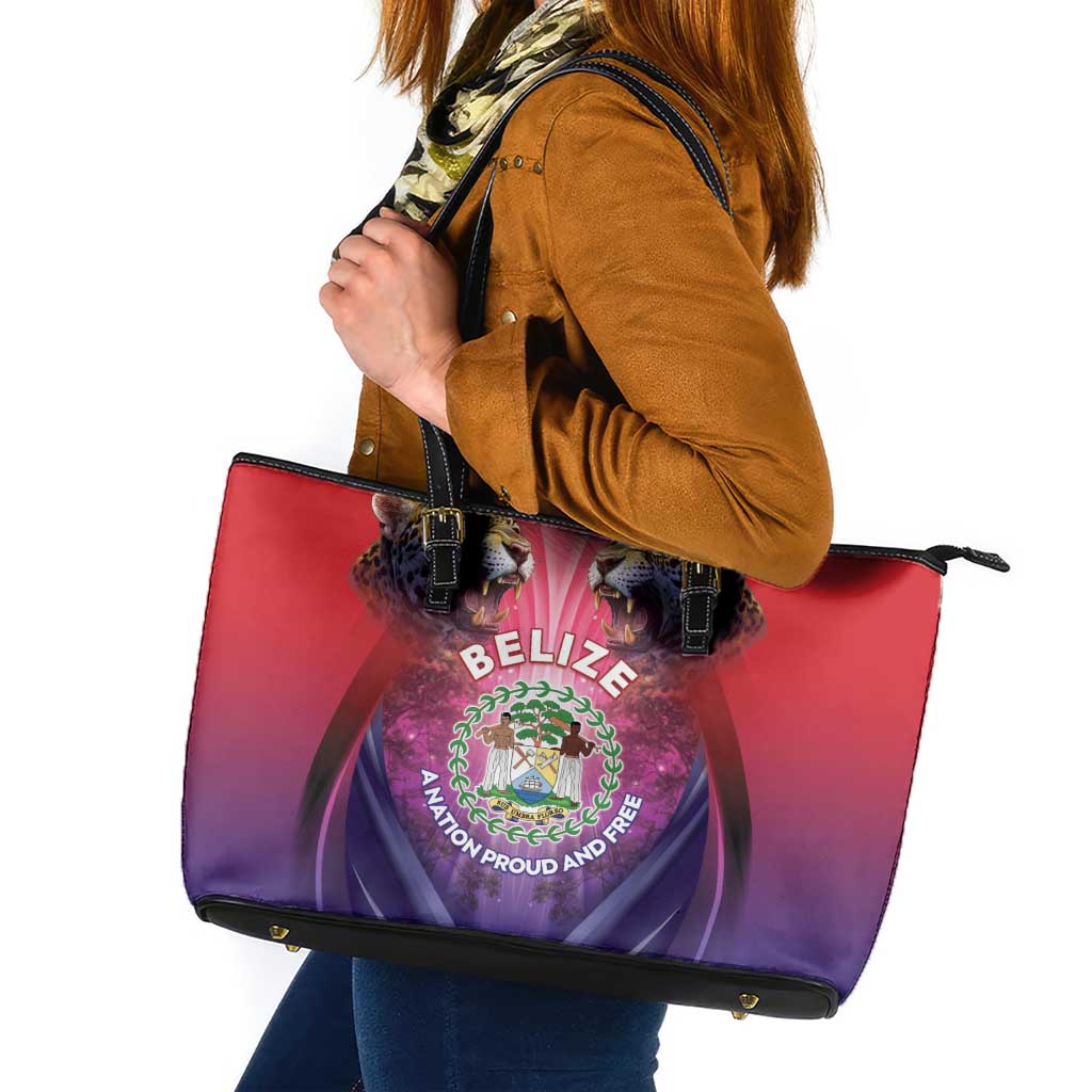 Belize 44th Independence Anniversary Leather Tote Bag Stronger Together Rising Forever - Wonder Print Shop