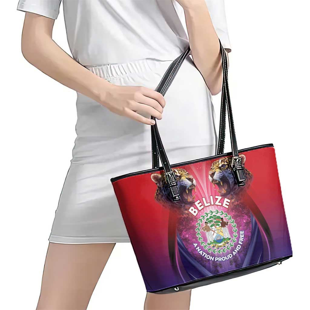 Belize 44th Independence Anniversary Leather Tote Bag Stronger Together Rising Forever - Wonder Print Shop