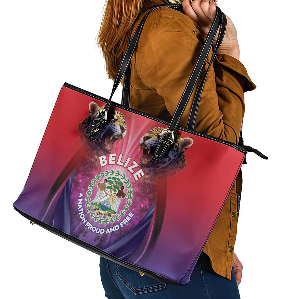 Belize 44th Independence Anniversary Leather Tote Bag Stronger Together Rising Forever - Wonder Print Shop