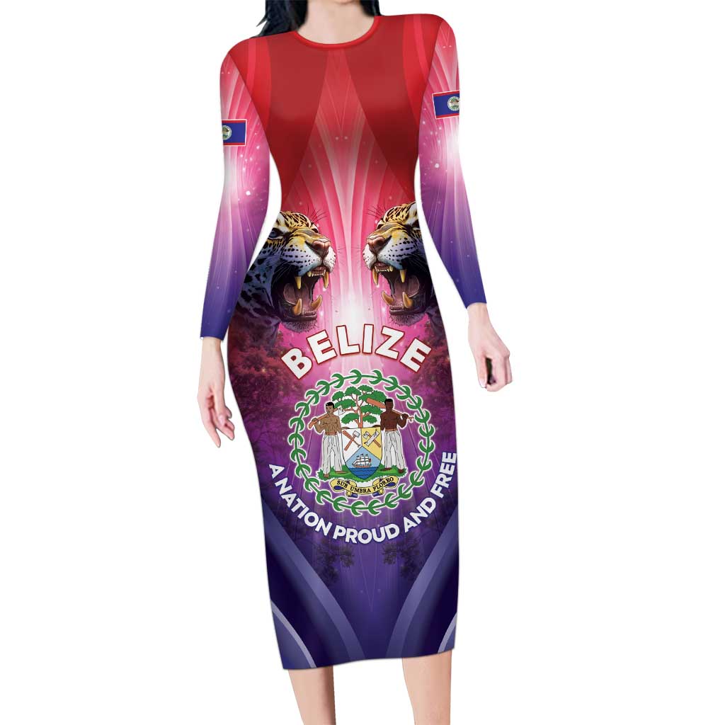 Belize 44th Independence Anniversary Long Sleeve Bodycon Dress Stronger Together Rising Forever - Wonder Print Shop