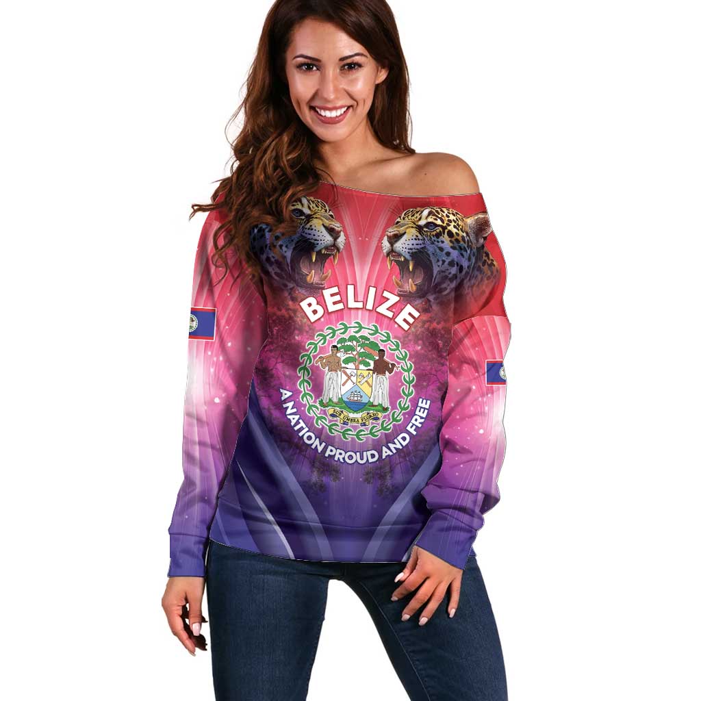 Belize 44th Independence Anniversary Off Shoulder Sweater Stronger Together Rising Forever - Wonder Print Shop