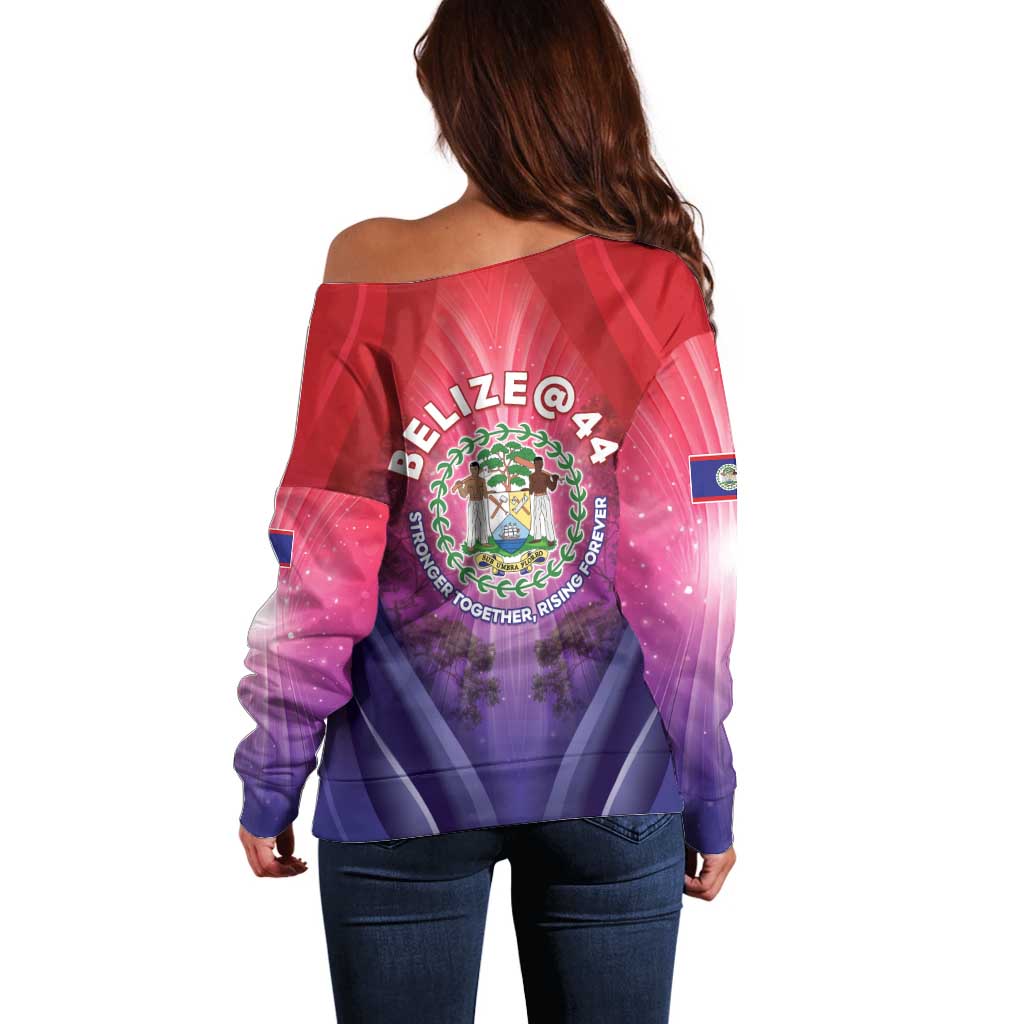 Belize 44th Independence Anniversary Off Shoulder Sweater Stronger Together Rising Forever - Wonder Print Shop