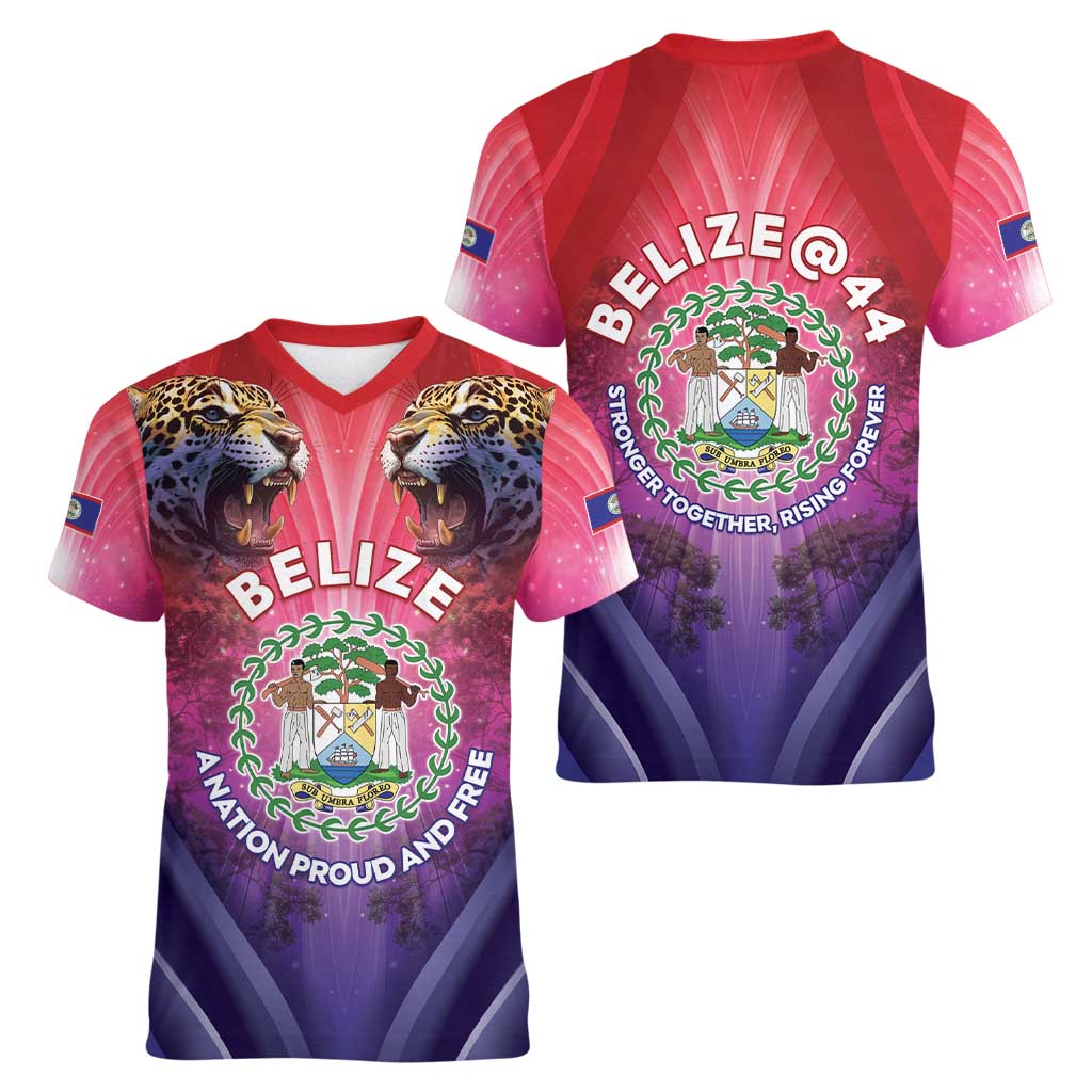 Belize 44th Independence Anniversary Women V-Neck T-Shirt Stronger Together Rising Forever - Wonder Print Shop