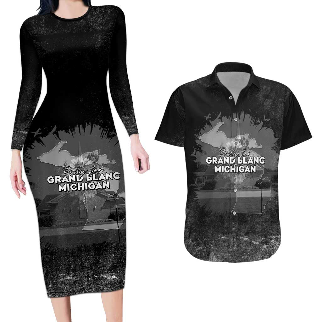 Pray For Michigan Couples Matching Long Sleeve Bodycon Dress and Hawaiian Shirt No More Violence - Wonder Print Shop