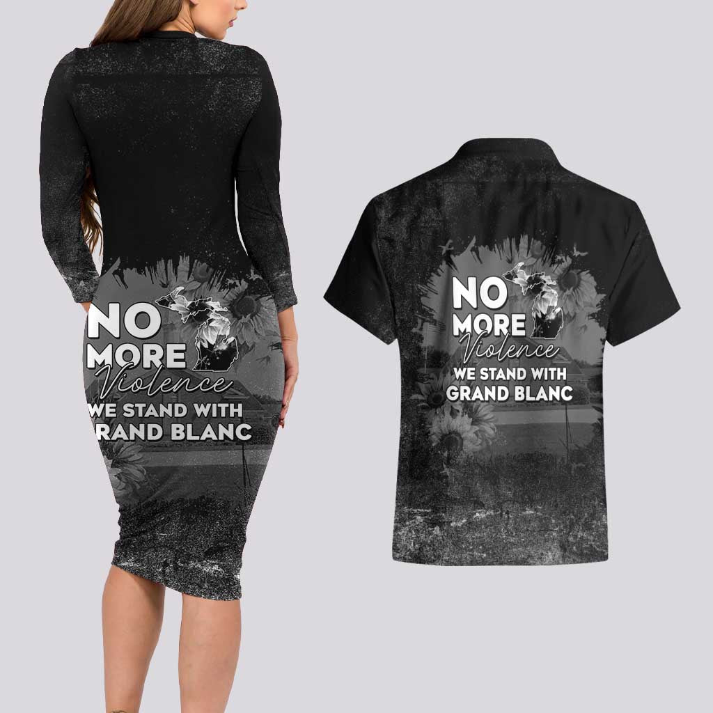 Pray For Michigan Couples Matching Long Sleeve Bodycon Dress and Hawaiian Shirt No More Violence - Wonder Print Shop