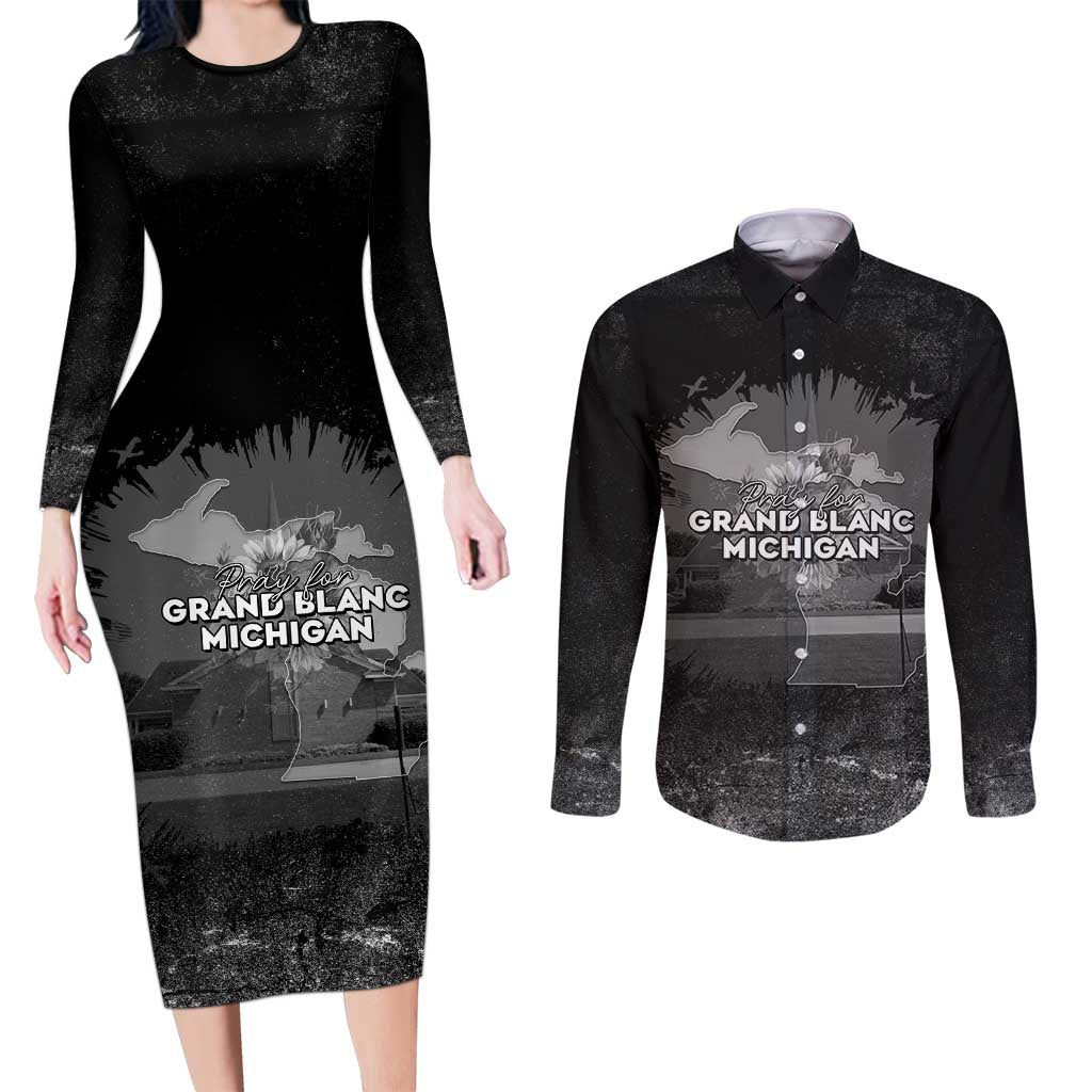 Pray For Michigan Couples Matching Long Sleeve Bodycon Dress and Long Sleeve Button Shirt No More Violence - Wonder Print Shop