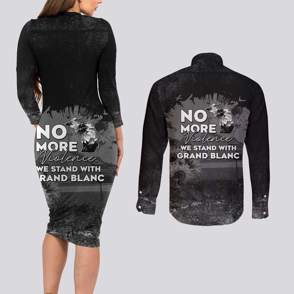 Pray For Michigan Couples Matching Long Sleeve Bodycon Dress and Long Sleeve Button Shirt No More Violence - Wonder Print Shop