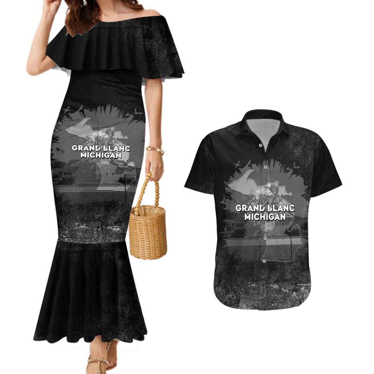 Pray For Michigan Couples Matching Mermaid Dress and Hawaiian Shirt No More Violence - Wonder Print Shop