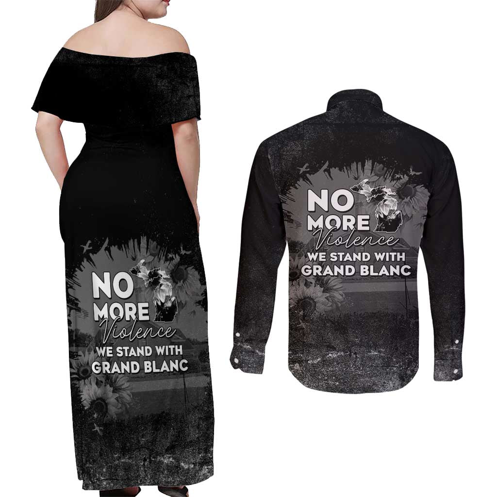 Pray For Michigan Couples Matching Off Shoulder Maxi Dress and Long Sleeve Button Shirt No More Violence - Wonder Print Shop