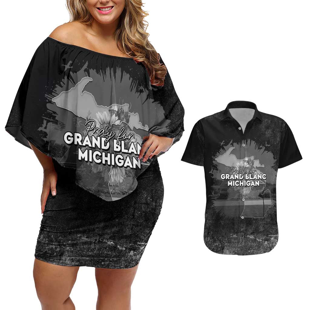 Pray For Michigan Couples Matching Off Shoulder Short Dress and Hawaiian Shirt No More Violence - Wonder Print Shop