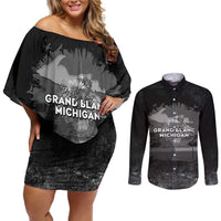 Pray For Michigan Couples Matching Off Shoulder Short Dress and Long Sleeve Button Shirt No More Violence - Wonder Print Shop