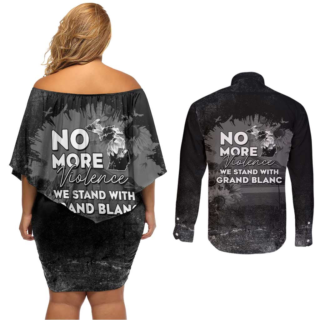 Pray For Michigan Couples Matching Off Shoulder Short Dress and Long Sleeve Button Shirt No More Violence - Wonder Print Shop