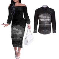 Pray For Michigan Couples Matching Off The Shoulder Long Sleeve Dress and Long Sleeve Button Shirt No More Violence - Wonder Print Shop