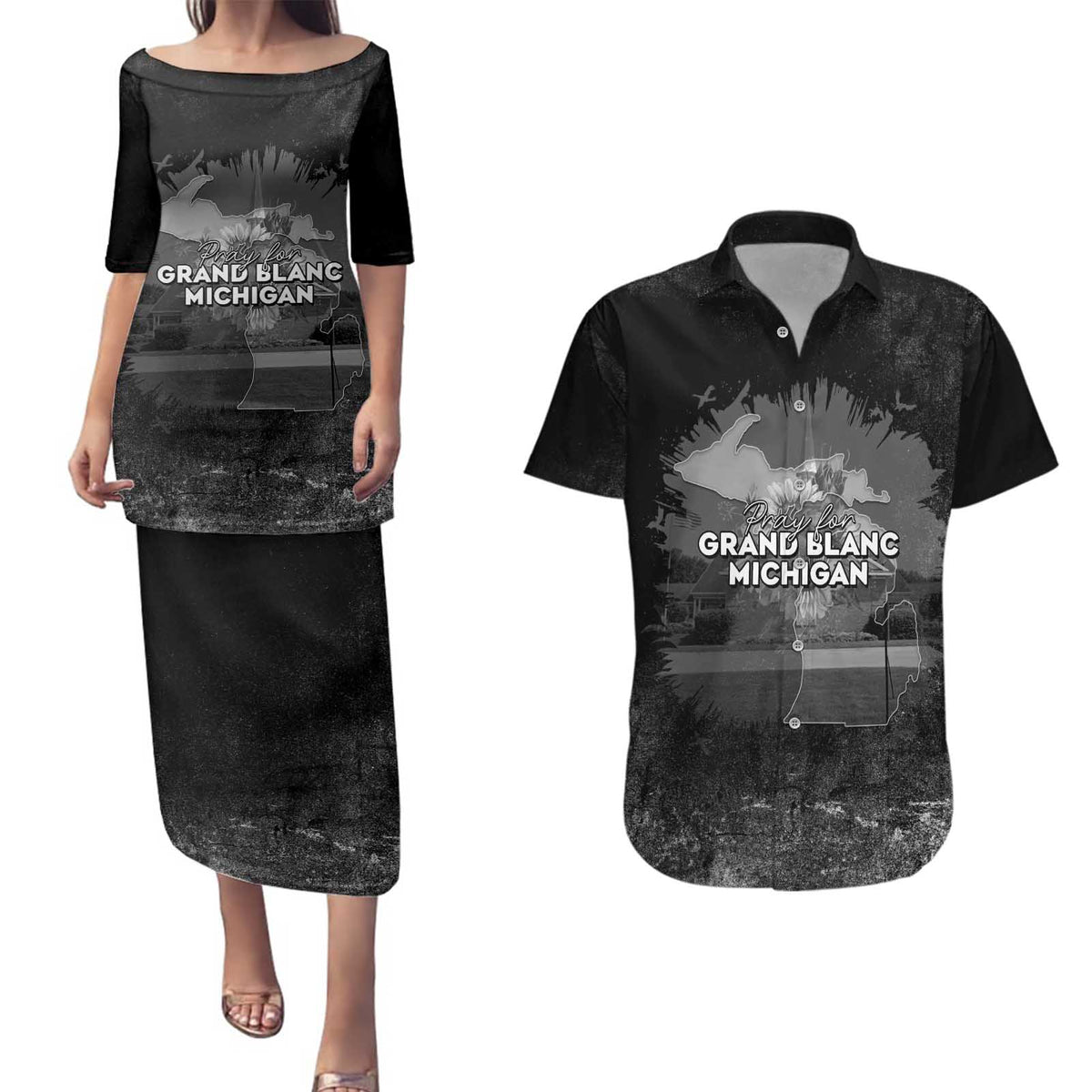 Pray For Michigan Couples Matching Puletasi and Hawaiian Shirt No More Violence - Wonder Print Shop