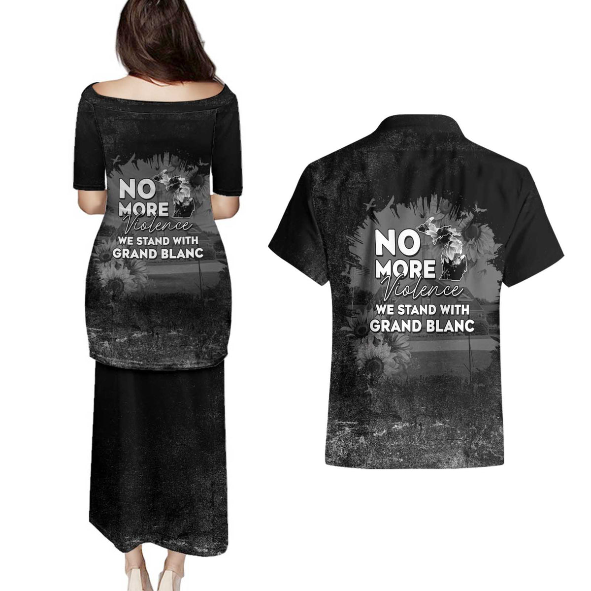Pray For Michigan Couples Matching Puletasi and Hawaiian Shirt No More Violence - Wonder Print Shop