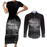 Pray For Michigan Couples Matching Short Sleeve Bodycon Dress and Long Sleeve Button Shirt No More Violence - Wonder Print Shop