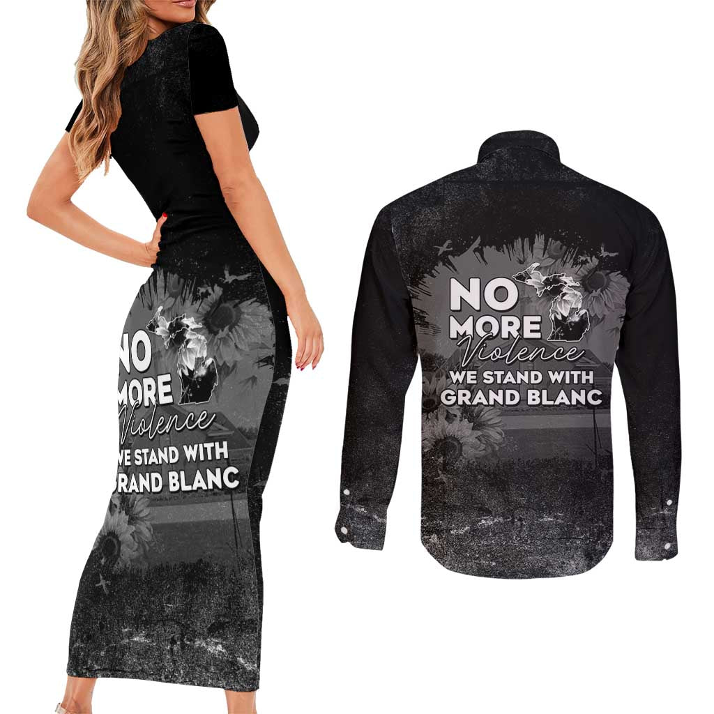 Pray For Michigan Couples Matching Short Sleeve Bodycon Dress and Long Sleeve Button Shirt No More Violence - Wonder Print Shop
