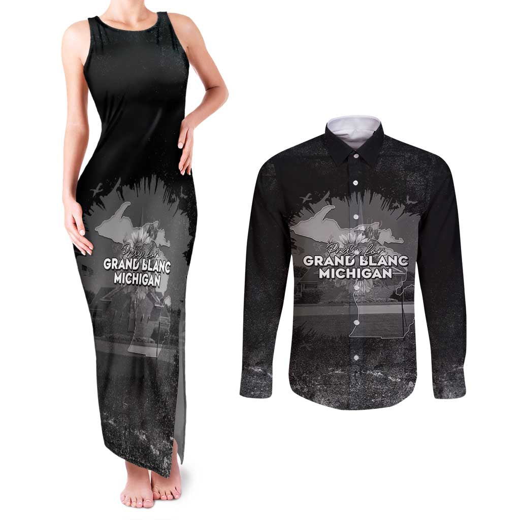 Pray For Michigan Couples Matching Tank Maxi Dress and Long Sleeve Button Shirt No More Violence - Wonder Print Shop