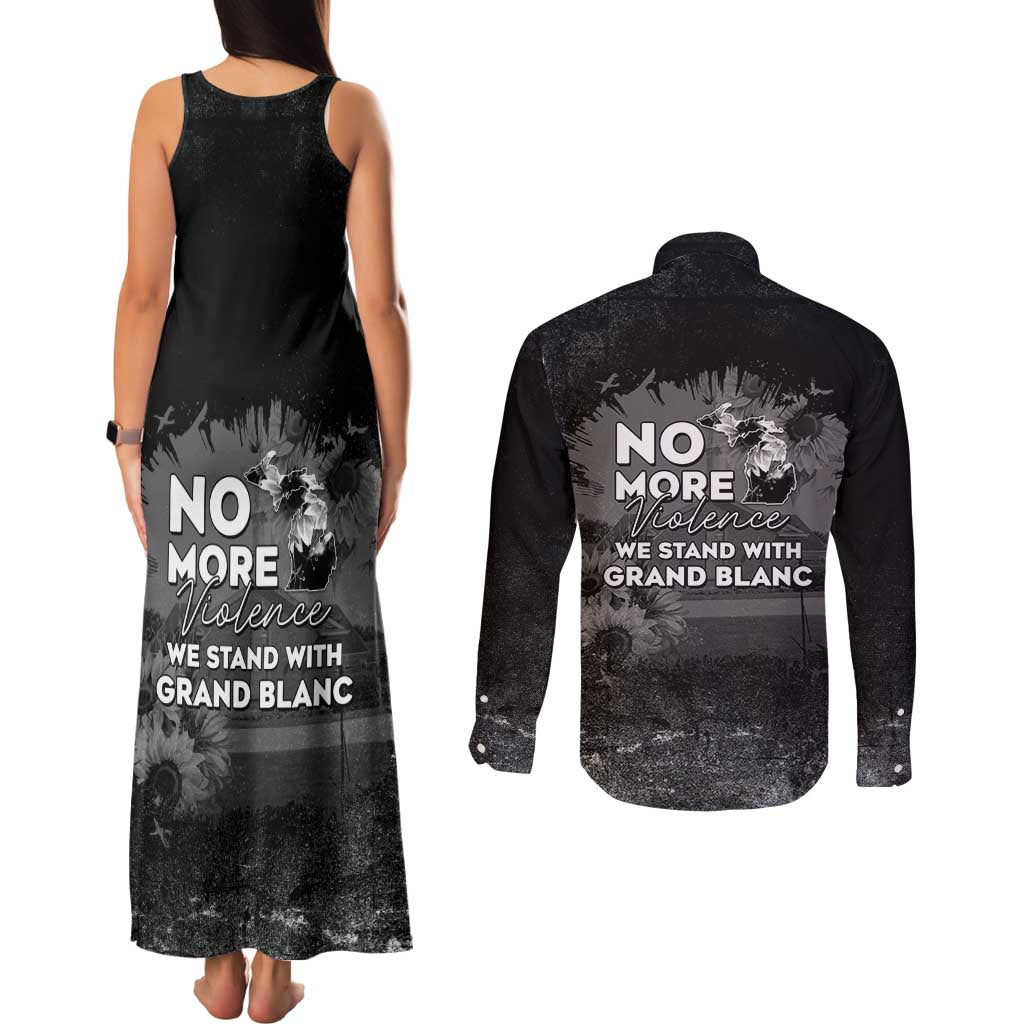 Pray For Michigan Couples Matching Tank Maxi Dress and Long Sleeve Button Shirt No More Violence - Wonder Print Shop