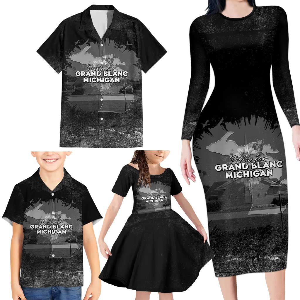 Pray For Michigan Family Matching Long Sleeve Bodycon Dress and Hawaiian Shirt No More Violence - Wonder Print Shop