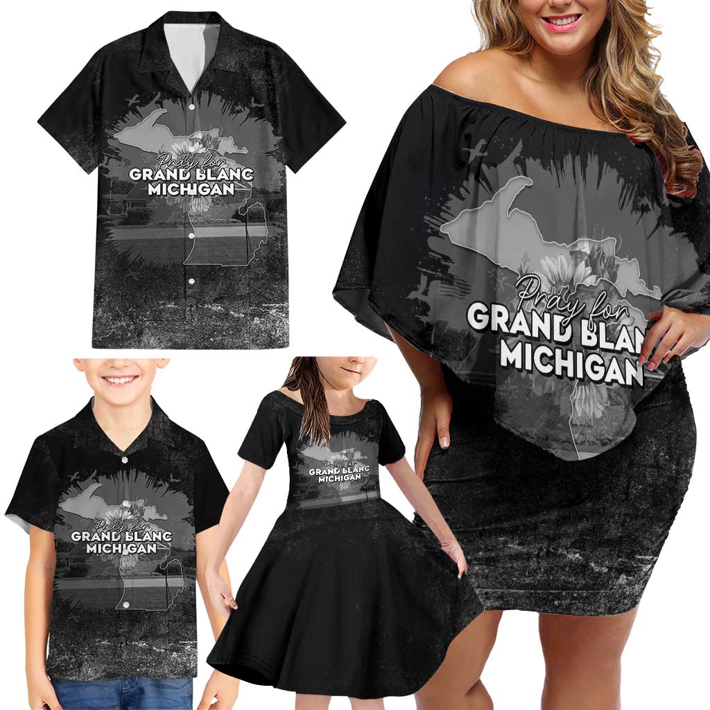 Pray For Michigan Family Matching Off Shoulder Short Dress and Hawaiian Shirt No More Violence - Wonder Print Shop