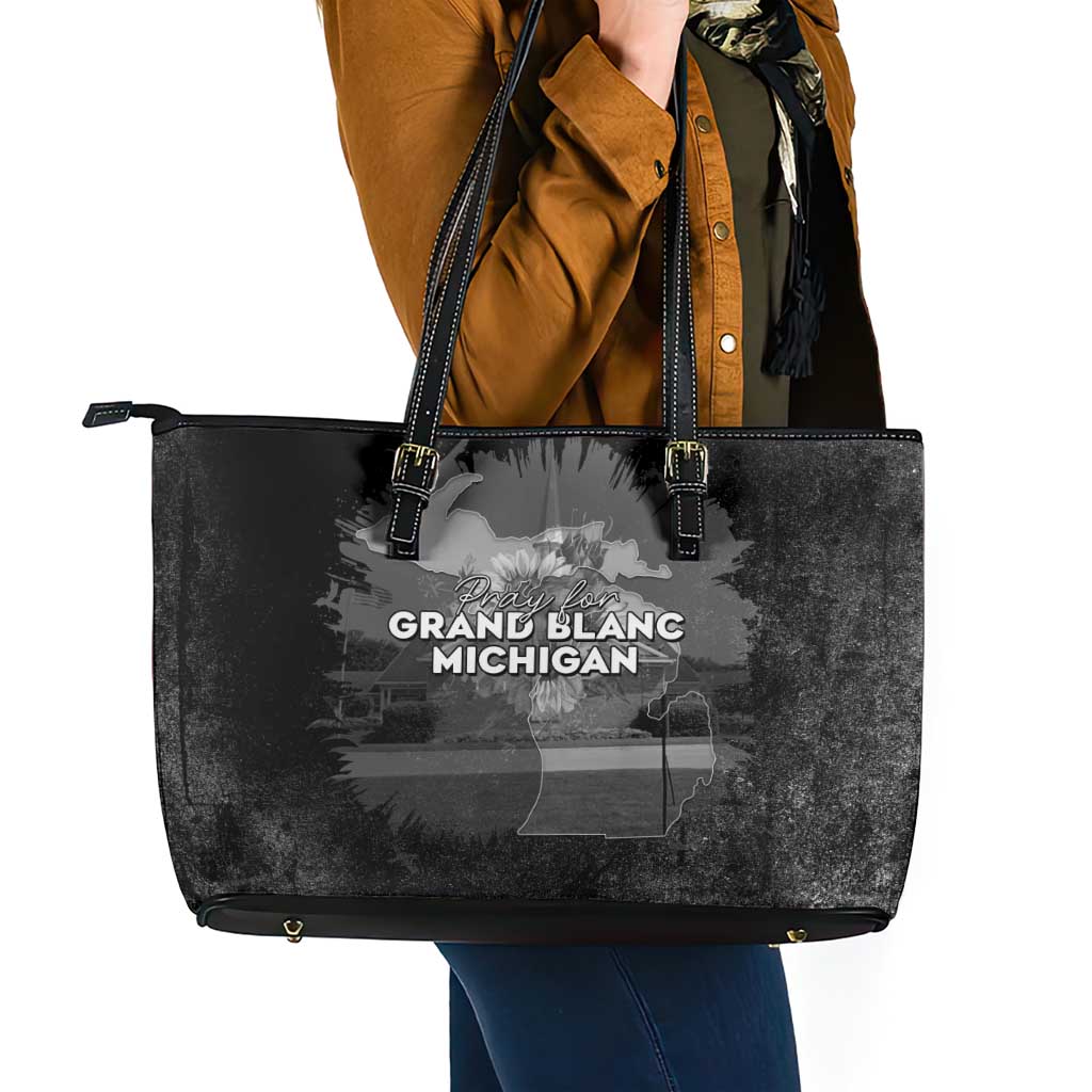 Pray For Michigan Leather Tote Bag No More Violence - Wonder Print Shop