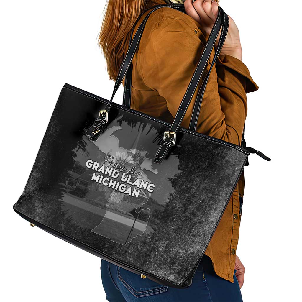 Pray For Michigan Leather Tote Bag No More Violence - Wonder Print Shop