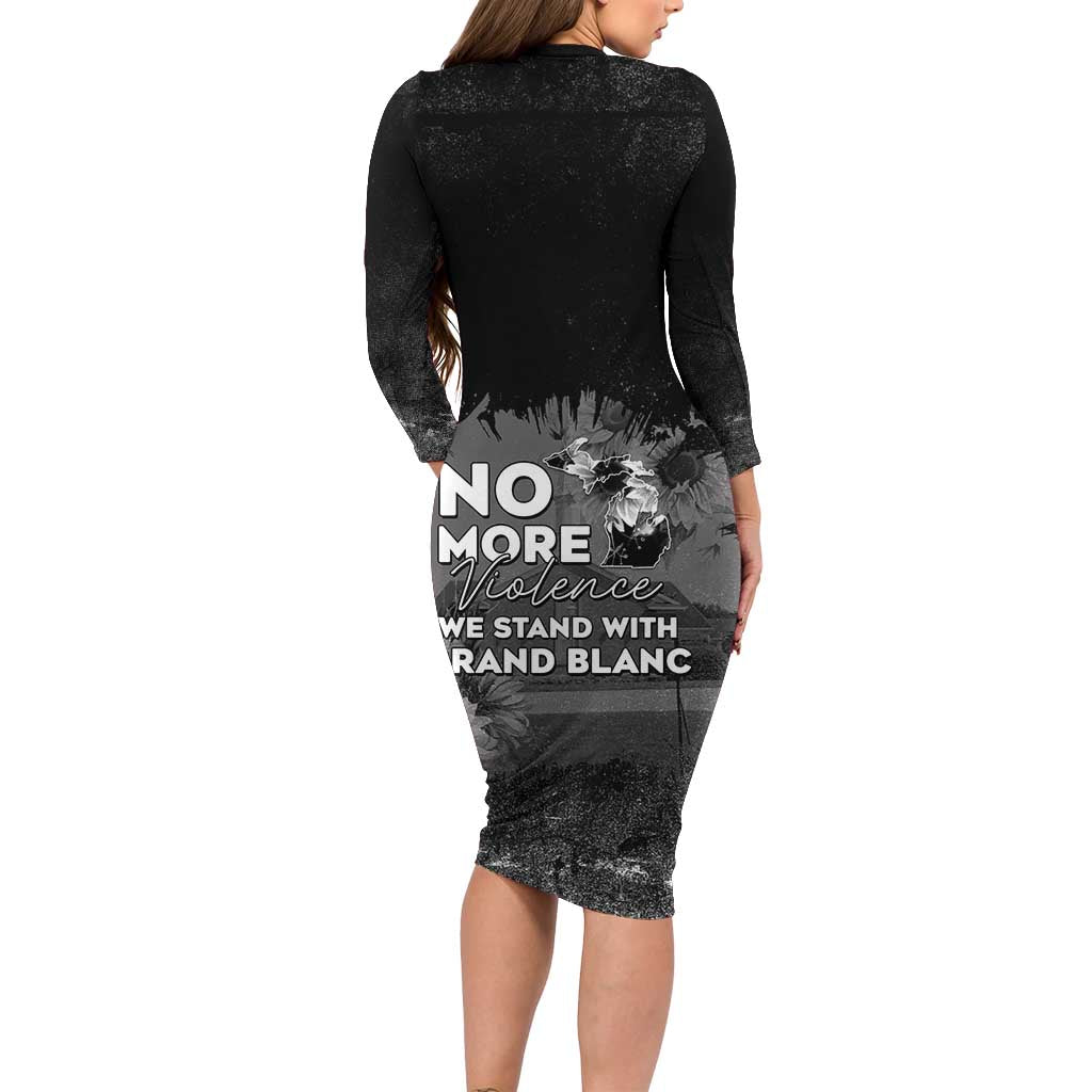 Pray For Michigan Long Sleeve Bodycon Dress No More Violence - Wonder Print Shop