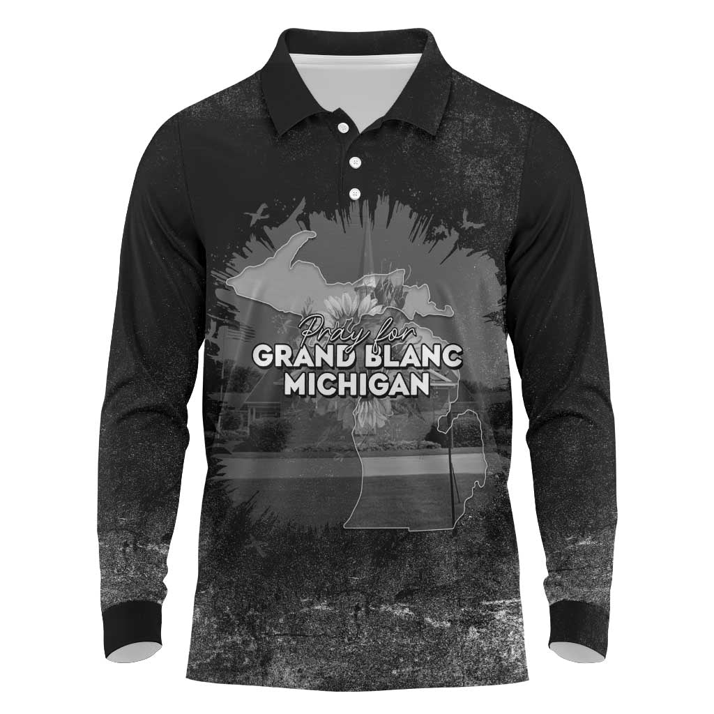 Pray For Michigan Long Sleeve Polo Shirt No More Violence - Wonder Print Shop