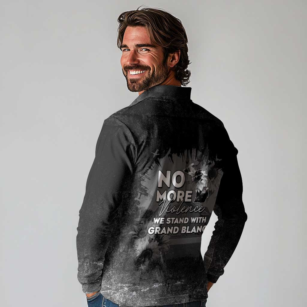Pray For Michigan Long Sleeve Polo Shirt No More Violence - Wonder Print Shop