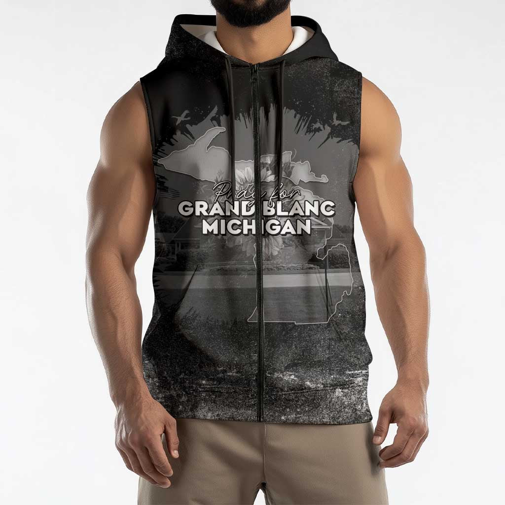 Pray For Michigan Sleeveless Zip Hoodie No More Violence - Wonder Print Shop