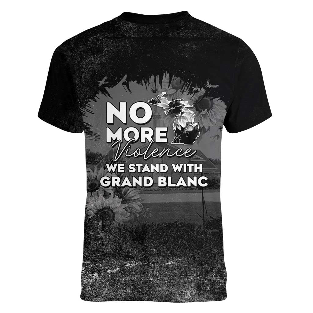 Pray For Michigan Women V-Neck T-Shirt No More Violence - Wonder Print Shop