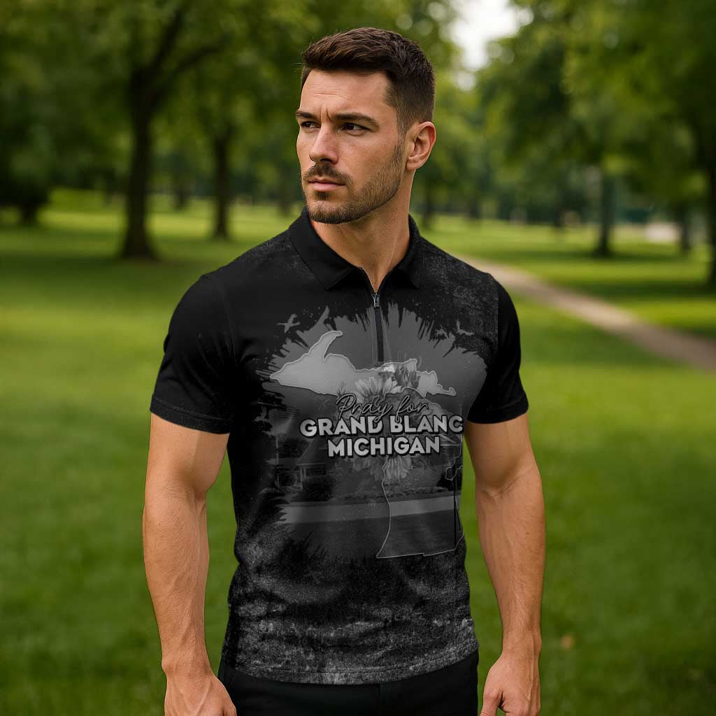 Pray For Michigan Zipper Polo Shirt No More Violence - Wonder Print Shop