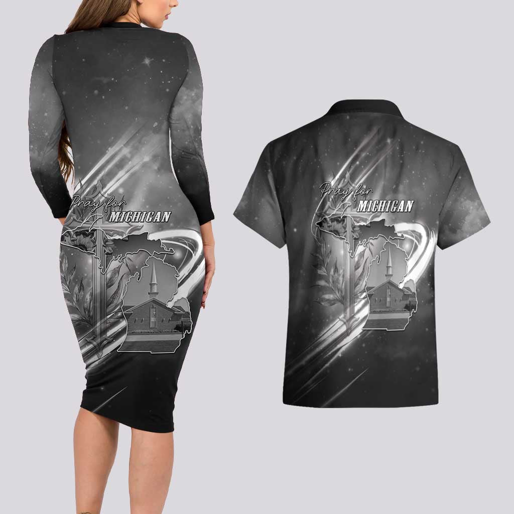 Pray For Grand Blanc Couples Matching Long Sleeve Bodycon Dress and Hawaiian Shirt Pray For Liberty - Wonder Print Shop