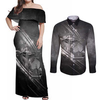 Pray For Grand Blanc Couples Matching Off Shoulder Maxi Dress and Long Sleeve Button Shirt Pray For Liberty - Wonder Print Shop