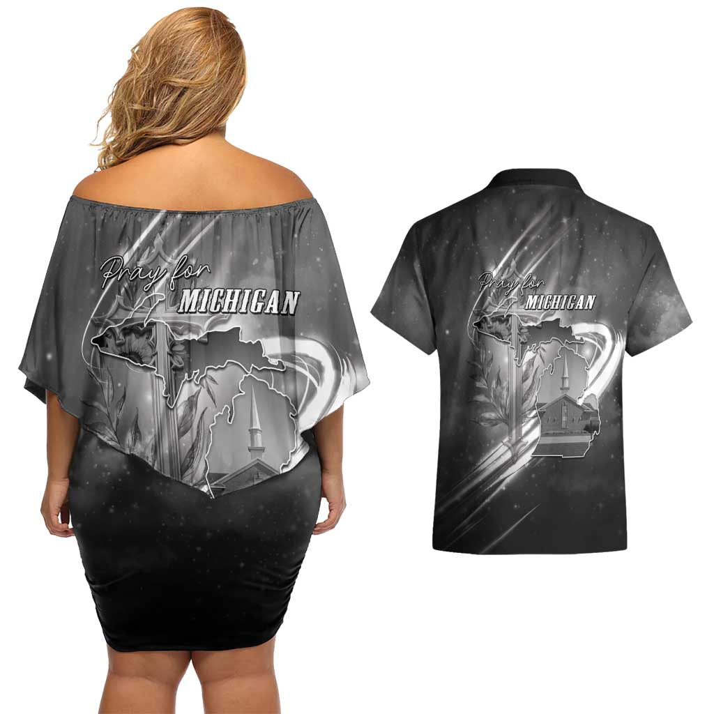 Pray For Grand Blanc Couples Matching Off Shoulder Short Dress and Hawaiian Shirt Pray For Liberty - Wonder Print Shop