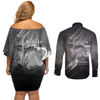 Pray For Grand Blanc Couples Matching Off Shoulder Short Dress and Long Sleeve Button Shirt Pray For Liberty - Wonder Print Shop