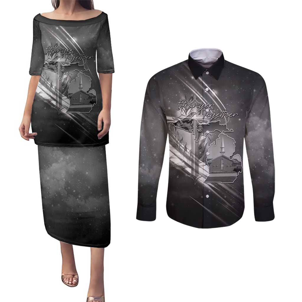 Pray For Grand Blanc Couples Matching Puletasi and Long Sleeve Button Shirt Pray For Liberty - Wonder Print Shop