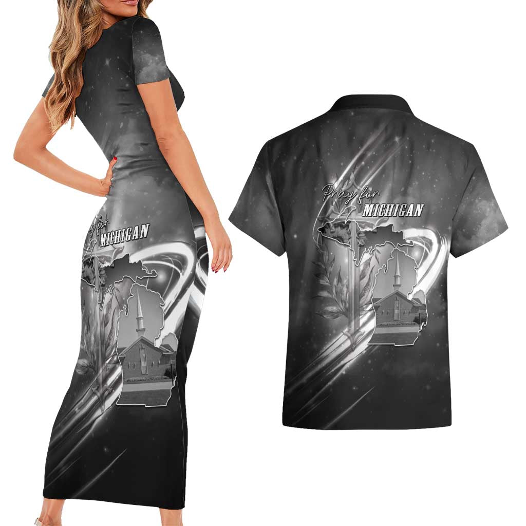 Pray For Grand Blanc Couples Matching Short Sleeve Bodycon Dress and Hawaiian Shirt Pray For Liberty - Wonder Print Shop