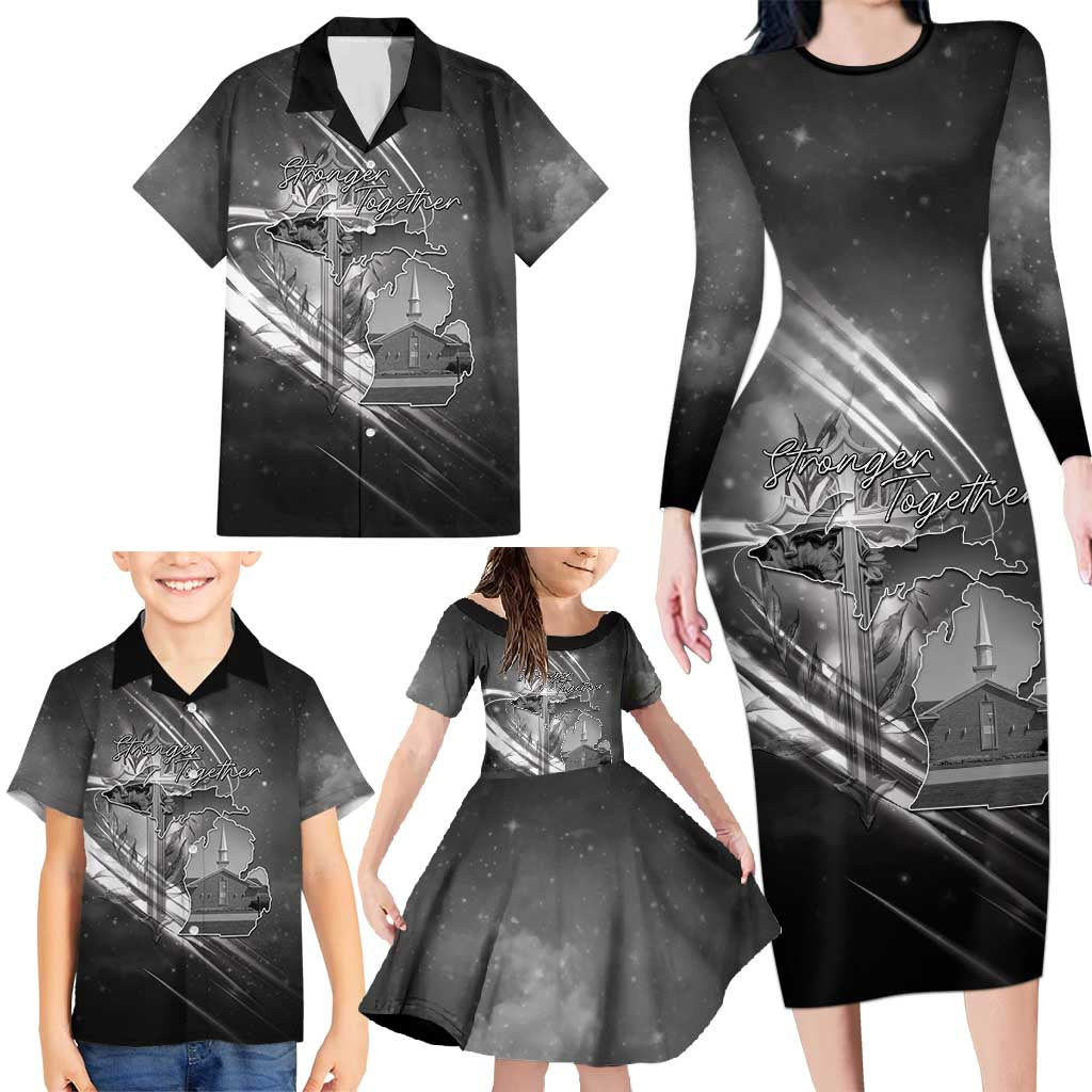Pray For Grand Blanc Family Matching Long Sleeve Bodycon Dress and Hawaiian Shirt Pray For Liberty - Wonder Print Shop