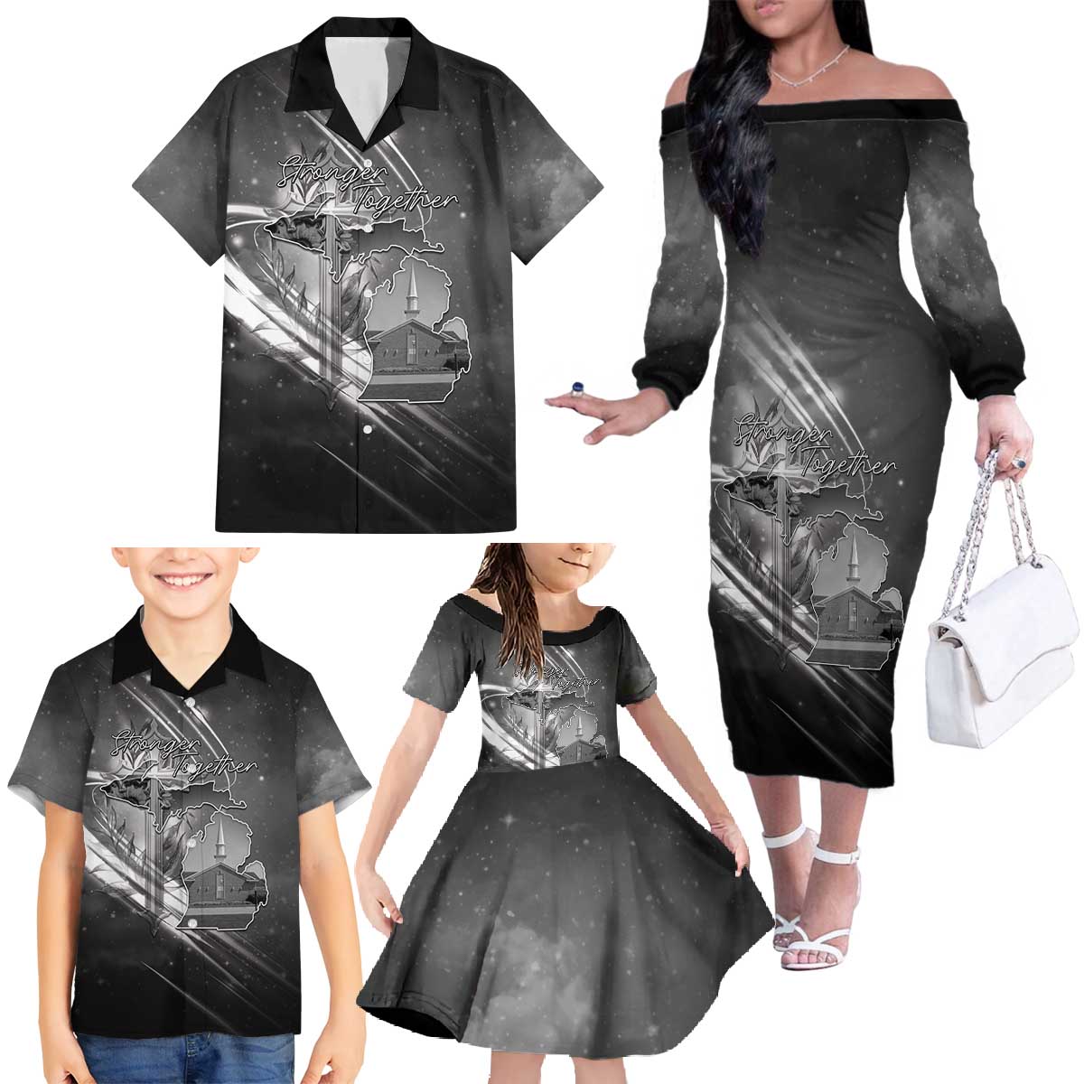 Pray For Grand Blanc Family Matching Off The Shoulder Long Sleeve Dress and Hawaiian Shirt Pray For Liberty - Wonder Print Shop