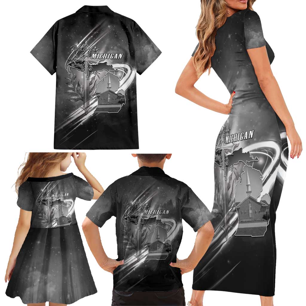 Pray For Grand Blanc Family Matching Short Sleeve Bodycon Dress and Hawaiian Shirt Pray For Liberty - Wonder Print Shop