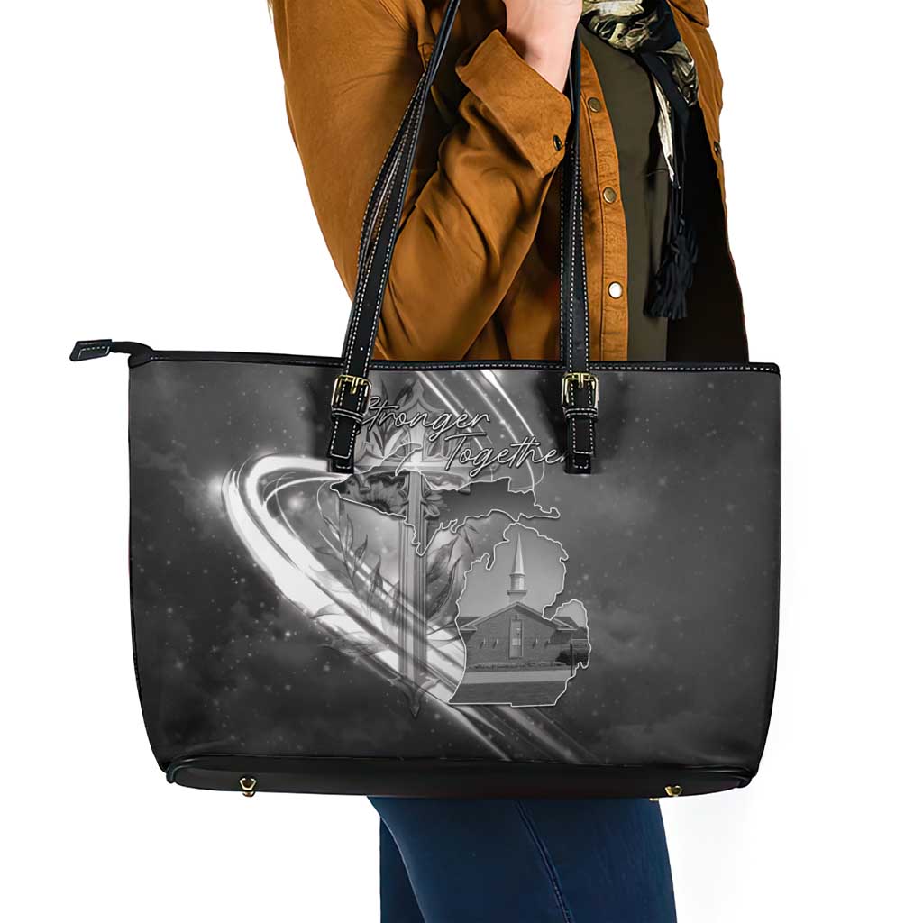 Pray For Grand Blanc Leather Tote Bag Pray For Liberty - Wonder Print Shop