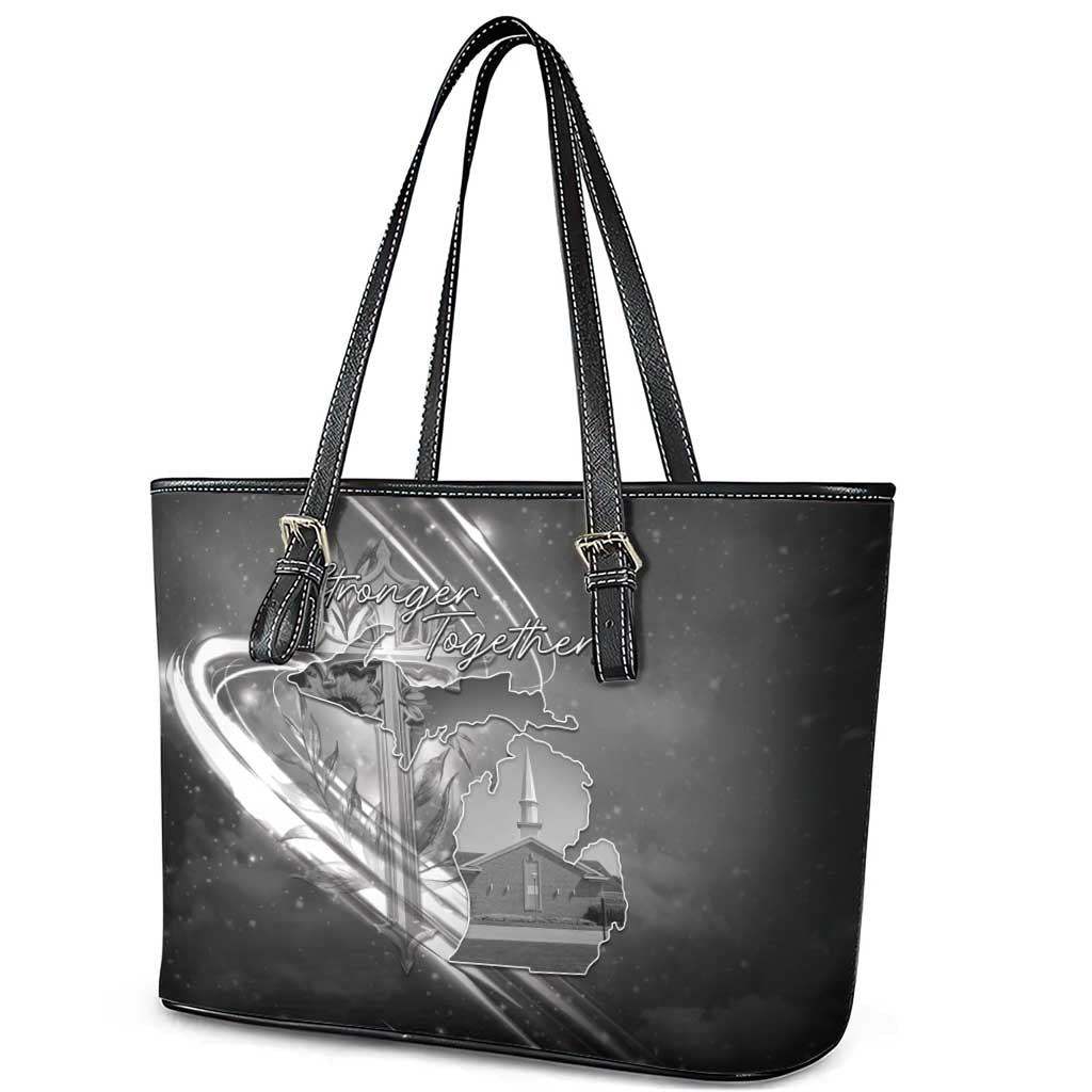 Pray For Grand Blanc Leather Tote Bag Pray For Liberty - Wonder Print Shop