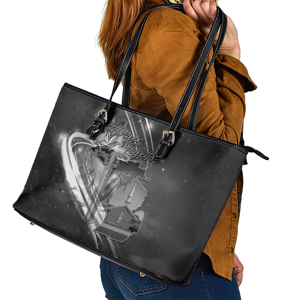 Pray For Grand Blanc Leather Tote Bag Pray For Liberty - Wonder Print Shop
