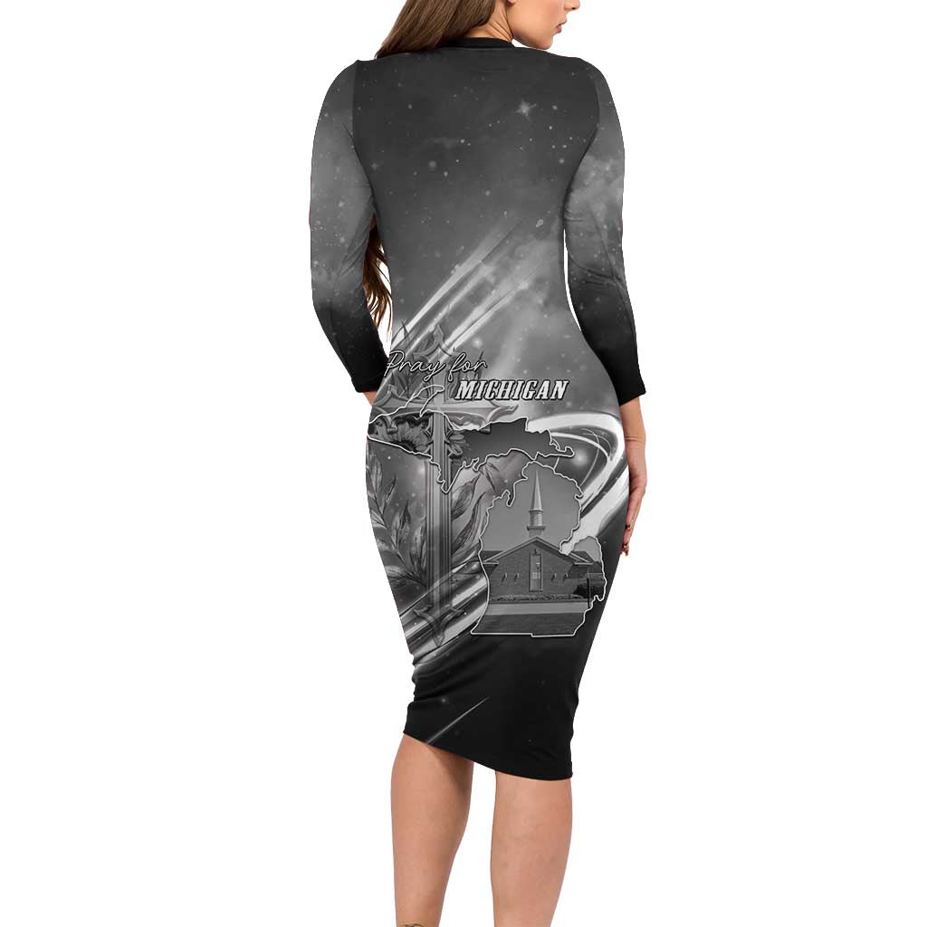 Pray For Grand Blanc Long Sleeve Bodycon Dress Pray For Liberty - Wonder Print Shop