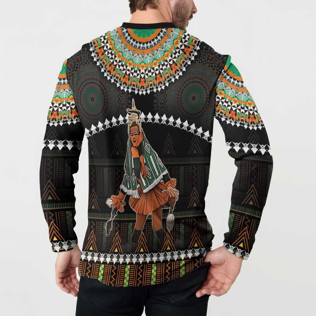 Ivory Coast Festival Of Masks Button Sweatshirt Traditional Zaouli Dance LT05 - Wonder Print Shop