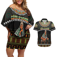 Ivory Coast Festival Of Masks Couples Matching Off Shoulder Short Dress and Hawaiian Shirt Traditional Zaouli Dance LT05 - Wonder Print Shop