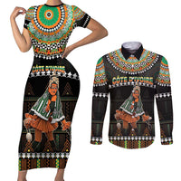 Ivory Coast Festival Of Masks Couples Matching Short Sleeve Bodycon Dress and Long Sleeve Button Shirt Traditional Zaouli Dance LT05 - Wonder Print Shop
